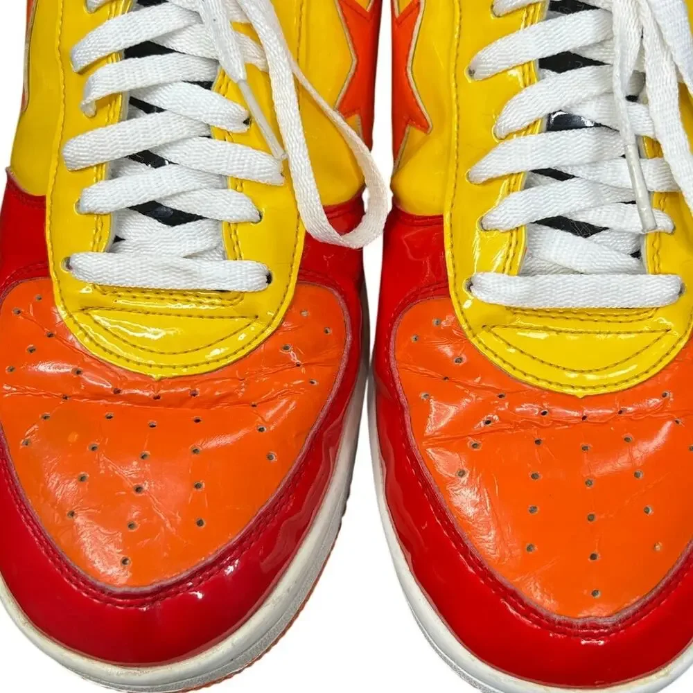 Bapesta Men’s FS002 Red Yellow Orange Skate Sneakers Size US 10.5